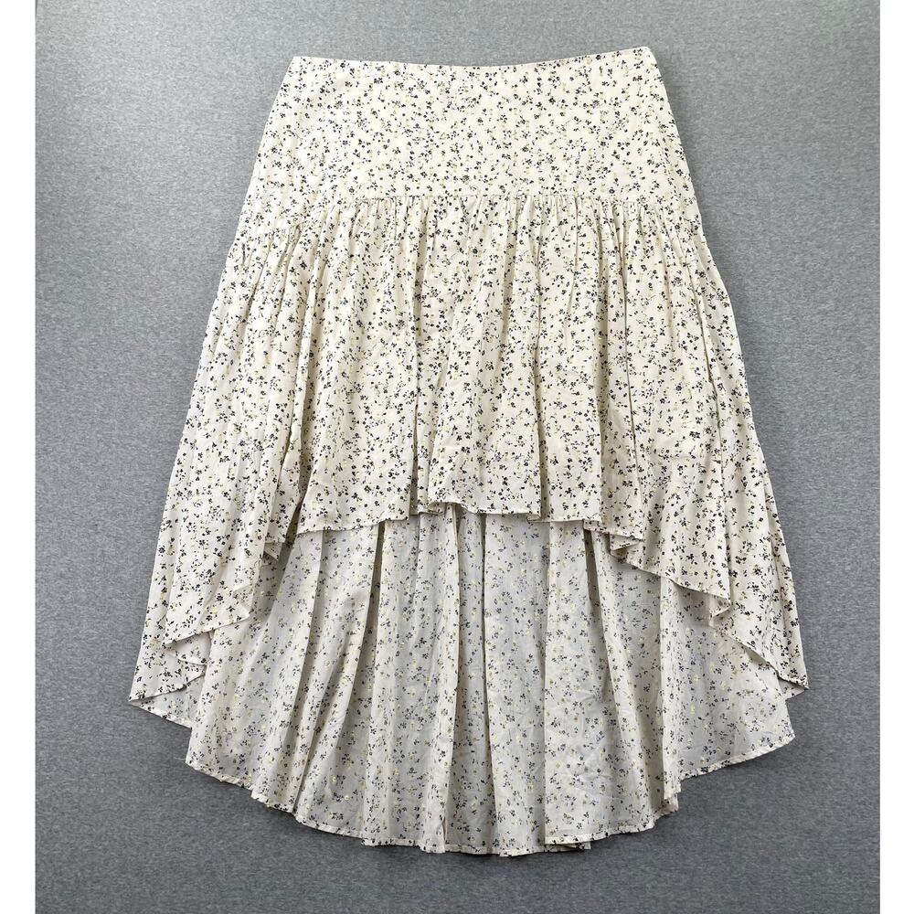 Vince Camuto Skirt Womens 16 Cream Floral Tiered Ruffle Midi High-Low Metallic
